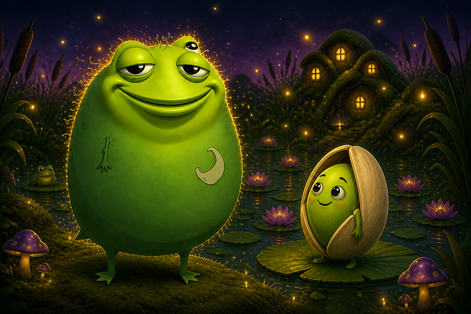 Toadstacio and a pistachio friend in the swamp
